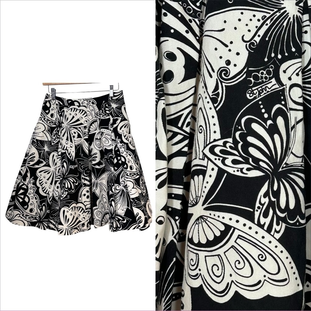 St. John Sport Skater Pleated A Line Skirt AOP Butterfly Print Statement